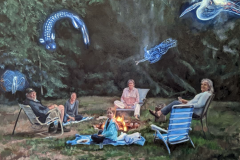 Family and Spirits Around the Fire. 18 x24. Oil on canvas.