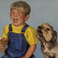 Crying Baby Barking Dog.  21x28.  Oil on canvas.