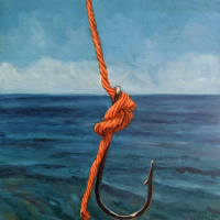 Hook and Orange Line. 12x9. Oil on canvas