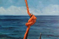Hook and Orange Line. 12x9. Oil on canvas